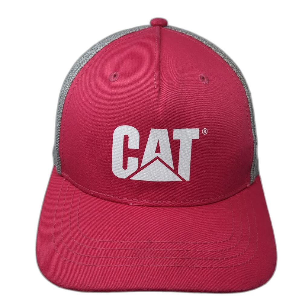 Cat Trucker Hat Pink One Size Mesh Snapback Gray White Logo Caterpillar Work